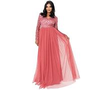 Maya Deluxe Womens Ladies Dress Sleeve for Wedding Guest V Neck High Empire Waist Maxi Long Length Evening Bridesmaid Prom Robe, Vermillion, 6 Femme