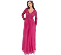 Maya Deluxe Womens Ladies Dress Sleeve for Wedding Guest V Neck High Empire Waist Maxi Long Length Evening Bridesmaid Prom Robes, Fuschia, 52 aux Femmes