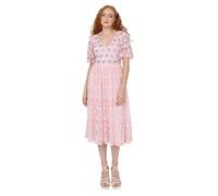 Maya Deluxe Women's Ladies Midi Dress Short Angel Sleeves V-Neck A-Line Sequin Embellished Floral Tulle Lace Wedding Guest Prom, Ballet Pink, 52