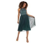 Maya Deluxe Womens Ladies Midi Dress with Halter Neck Tulle for Evening Graduation Prom Wedding Bridesmaids Ball Gown Robe de Demoiselle d'honneur, Emerald Green, 10 Femme