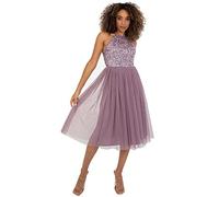 Maya Deluxe Womens Ladies Midi Dress with Halter Neck Tulle for Evening Graduation Prom Wedding Bridesmaids Ball Gown Robe de Demoiselle d'honneur, Moody Lilac, 8 Femme