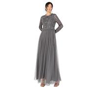 Maya Deluxe Women's Maxi Dress Ladies Crew Neck Long Sleeve Sequin Embellished Tulle Ruffle for Wedding Guest Bridesmaid Ball Gown, Robes aux Femmes, Charcoal,