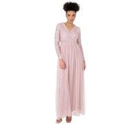 Maya Deluxe Women's Maxi Dress Ladies Embellished Wrap Tulle Frilly V-Neck Long Sleeve for Wedding Guest Bridesmaid Prom Ball Gown Robe, Frosted Pink, 44 Femme
