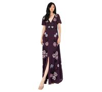 Maya Deluxe Women's Maxi Dress Ladies Embroidered Sequin Embellished Button Front Split for Wedding Guest Bridesmaid Prom Evening Robes, Berry, 46 aux Femmes