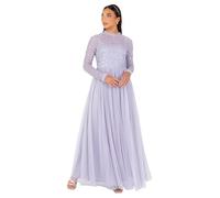 Maya Deluxe Women's Maxi Dress Ladies Modest High Neck Long Sleeve Tulle Sequin Embellished A-Line Wedding Guest Bridesmaid Prom, Lilas Bruyère 38