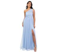 Maya Deluxe Women's Maxi Dress Ladies One Shoulder Embroidered Sequin Embellished Tulle Split Asymmetric Bridesmaid Prom Ball Gown, Light Blue, 38