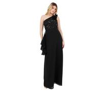 Maya Deluxe Women's Maxi Dress Ladies One Shoulder Necklline Sleeveless Sequin Embellished Rosette A-Line Evening Prom Ball Gown, Noir 46