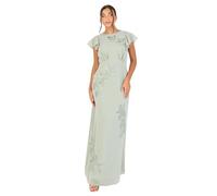 Maya Deluxe Women's Maxi Dress Ladies Round Neck Short Cap Sleeve Cowl Back Floral Embroidered Bead Embellished A-Line Wedding Guest, Green Lily, 38
