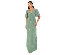 Maya Deluxe Women's Maxi Dress Ladies V-Neck Angel Sleeve Floral Bead Embellished Knot Front A-Line Bridesmaid Wedding Guest Prom, Vert Sauge 42
