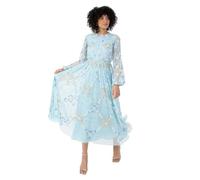 Maya Deluxe Women's Midaxi Dress Ladies Long Puff Sleeve Round Neck Floral Sequin Embellished Tulle A-Line Bridesmaid Wedding Guest Robe, Sky Blue, 44 Femme