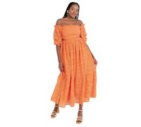 Maya Deluxe Women's Midaxi Dress Ladies Off Shoulder Bardot Broderie Anglaise Cutout Short Puff Sleeve A-Line Boho Wedding Guest, Orange 36