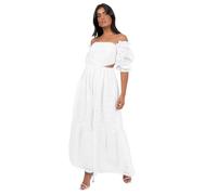 Maya Deluxe Women's Midaxi Dress Ladies Off Shoulder Bardot Broderie Anglaise Cutout Short Puff Sleeve A-Line Boho Wedding Guest, Blanc 38