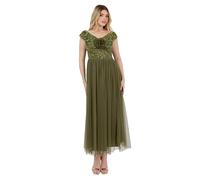 Maya Deluxe Women's Midaxi Dress Ladies Sleeveless Off Shoulder Bardot Sequin Embellished Tulle Rosette Bridesmaid Wedding Guest, Olive 36