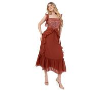 Maya Deluxe Women's Midaxi Dress Ladies Sleeveless Square Neck Cami Sequin Embellished Ruffle A-Line Tiered Hem Prom Ball Gown, Rouille 44