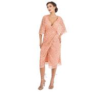 Maya Deluxe Womens Midi Ladies Sequin Embellished Cape Sleeve Wrap Dress for Wedding Guest Bridesmaid Cocktail Prom Evening Robe, Apricot Blush, 38 Femme