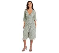 Maya Deluxe Womens Midi Ladies Sequin Embellished Cape Sleeve Wrap Dress for Wedding Guest Bridesmaid Cocktail Prom Evening Robe, Green Lily, 38 Femme
