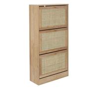 Meuble à Chaussures 3 Portes Basculantes Effet Bois et Façades Rotin - MAYA - ALTOBUY Marron G