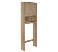 MAYA - Meuble pour Toilettes 2 Portes Effet Bois et Façades Rotin