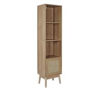 MAYA - Rangement Colonne 3 Etagères 1 Porte Effet Bois et Façades Rotin