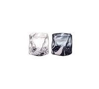 Maya Star Lot de 2 verres à whisky de style japonais avec motif ondulé - Transparent/gris transparent