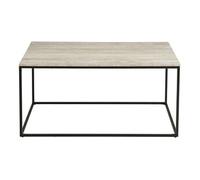 Lisa Design - Maya - Table Basse Plateau Effet travertin en FSC 100% - Pieds en métal - 90 cm, Beige/Noir