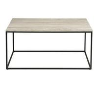 Maya - table basse plateau effet travertin en FSC 100% - pieds en métal - 90 cm - Beige / Noir Beige / Noir