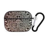 Mayan Calendar End of The World Coque rigide de protection complète contre les chutes avec porte-clés compatible avec AirPod Pro 2e/1ère génération, LED avant visible, noir