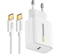 Mayaxess Chargeur Secteur 20W pour Samsung Galaxy S25 + Câble USB-C 1m Blanc