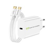 Chargeur Secteur pour iPhone 15 20W + Câble USB-C 1m Mayaxess Blanc
