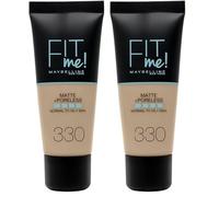 Maybelline New York - Fond de Teint Fluide Fit Me! Matte & Poreless - Peaux normales à grasses - Teinte : 330 Caramel Doré - 30 ml (Lot de 2)