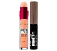 Maybelline New York Instant Anti-Âge Correcteur Multi-usages 02 Nude + Tattoo Brow Easy Peel Off Tint Crayon à sourcils 25 Chocolate Brown - Kit de maquillage effet tatouage anti-reflet