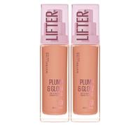 Maybelline New York Lifter Plump & Glow Fond de teint hydratant pour tous les types de peau SPF 15 couleurs, 119 acides hyaluroniques et niacinamides, 2 flacons de 30 ml