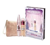 Maybelline New York Make Up in The City Coffret Cadeau Noël avec Mascara Lash Sensational + Instant Anti-Âge Correcteur Multi-usages Nude 02 + Pochette Fluffy