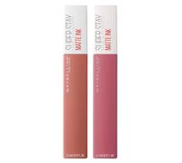 Maybelline New York SuperStay Matte Ink Teinte Lèvres Couleur 15 Lover + Maybelline New York SuperStay Matte Ink Solide Lèvres Couleur 65 Seductress - 2 Rouge à Lèvres avec Applicateur Pointu