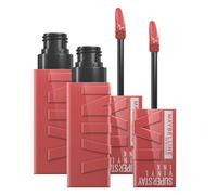 Maybelline New York, SuperStay Vinyl Ink, couleur à lèvres avec effet vinyle brillant et une tenue jusqu'à 16 heures. Formule sans transfert, couleur 35 Cheeky (Rose) - 2 rouges à lèvres avec