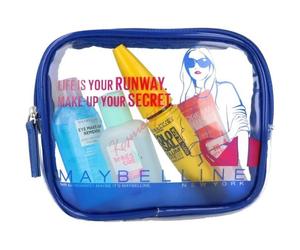 Maybelline - Summer Kit Idéal Pour Le Voyage - Trousse + Mascara Colossal 100 % Noir + Blush Dream Fresh Abricot + Dissolvant Ongle + Eye Make Remover