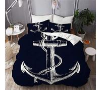 MAYBELOST Parure de lit,Ancre Bleu Marine Nautique,1 Housse de Couette 220x240 + 2 Taies d'Oreillers