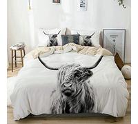 MAYBELOST Parure de lit,Beige,Vache Steer Highland Vache Highlander des Animaux écosse cor Cornes Taureau bovins,1 Housse de Couette 220x240 + 2 Taies d'Oreillers