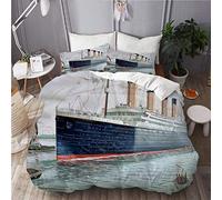 MAYBELOST Parure de lit,Nautique rétro Classique Titanic Navire océan Paysage Aquarelle Art,1 Housse de Couette 140x200 + 2 Taies d'Oreillers
