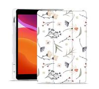 MAYCARI Coque de protection en TPU souple pour iPad 10,2" 2021 avec porte-crayon, motif floral poétique iPad 9ème génération