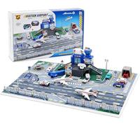 Maycoly Jouet d'avion de transport avec hélicoptère, camion, avion, panneaux, camions de pompiers et tapis de jeu d'aéroport, kit de jeu, cadeau pour enfants de 3 ans et plus, garçons et filles