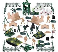 Maycoly Lot de 90 jouets militaires - Figurines de soldats - Champ de bataille - Avec chars, avions de combat, canons, tour de garde et clôtures, cadeau pour enfants garçons à partir de 3 ans