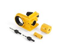 Maycraft Kit d'installation de serrure de porte - Pince en C sans outil pour portes en métal et bois, 2 bagues réglables, avec scie cloche et plaques de support anti-déformation (jaune)