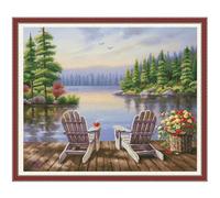 Maydear Kit de broderie au point de croix estampillé pour débutants à faire soi-même 2 brins 45,7 x 35,8 cm (14 carats, paysage)