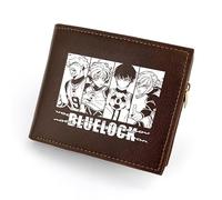 MayDee Portefeuille Court Blue Lock, Portefeuille Pliant en Cuir PU Anime Blue Lock Paquet De Cartes Portefeuille pour Hommes Porte-Monnaie pour Femmes Cuir Brun