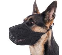 Mayerzon Muselière brevetée en Maille Souple pour Chiens de Petite, Moyenne et Grande Taille, pour la fouille, Les morsures, Le léchage et Le mâchouillage, Permet de haleter et de Boire, Noir, L
