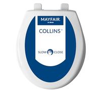 Mayfair Collins Abattant de toilette à fermeture lente, assise en plastique durable, patins pour la stabilité et charnières sécurisées, pour siège de toilette rond, blanc