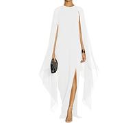 MAYFASEY Robe de soirée Formelle élégante à Manches Fendues et évasées pour Femme, avec Cape, Blanc, Taille L