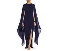 MAYFASEY Robe de soirée Formelle élégante à Manches Fendues et évasées pour Femme, avec Cape, Bleu Marine, Taille L