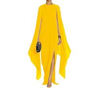 MAYFASEY Robe de soirée Formelle élégante à Manches Fendues et évasées pour Femme, avec Cape, Jaune, Taille M